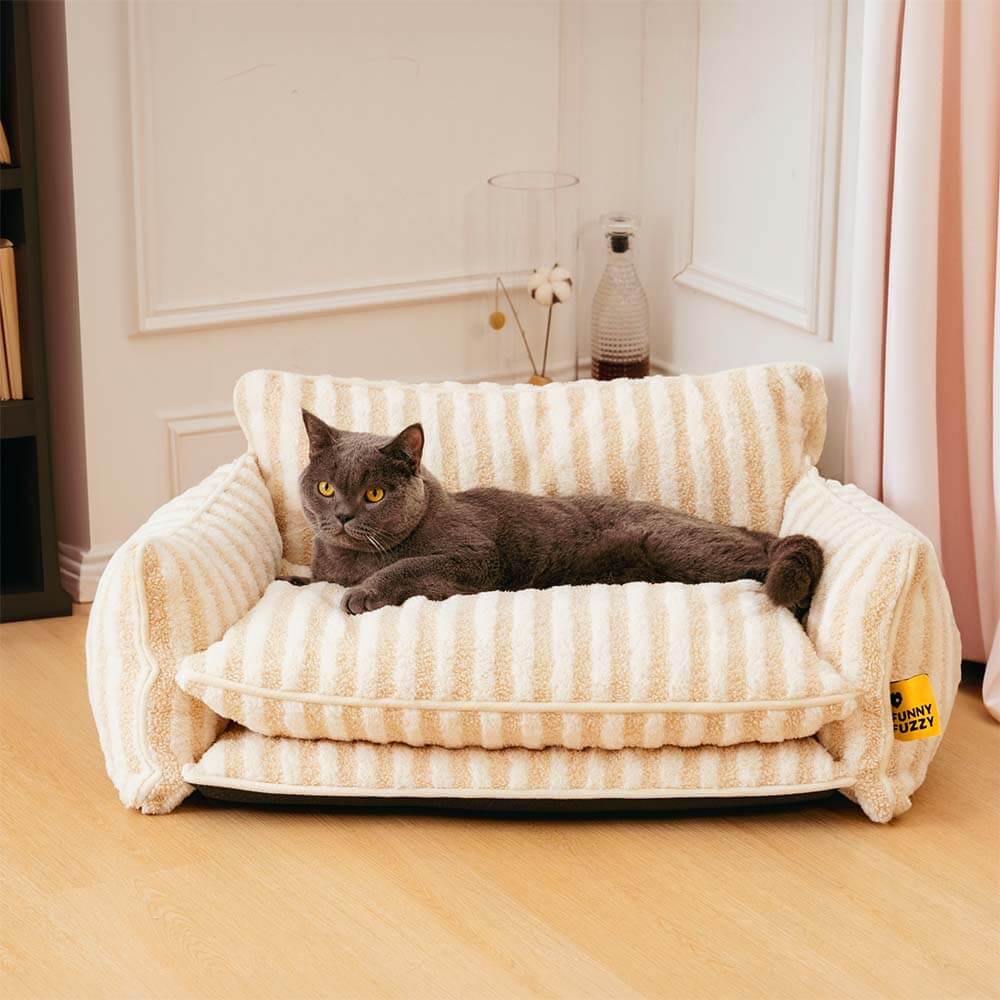 Divano letto per gatti a doppio strato in finta lana di agnello a righe alla moda