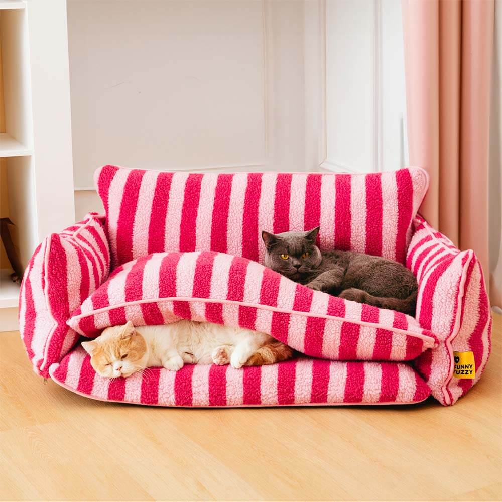 Divano letto per gatti a doppio strato in finta lana di agnello a righe alla moda