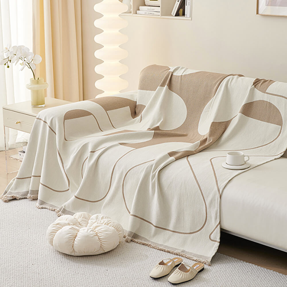 Copertura per divano in chenille doppio lato antiscivolo con frange geometriche