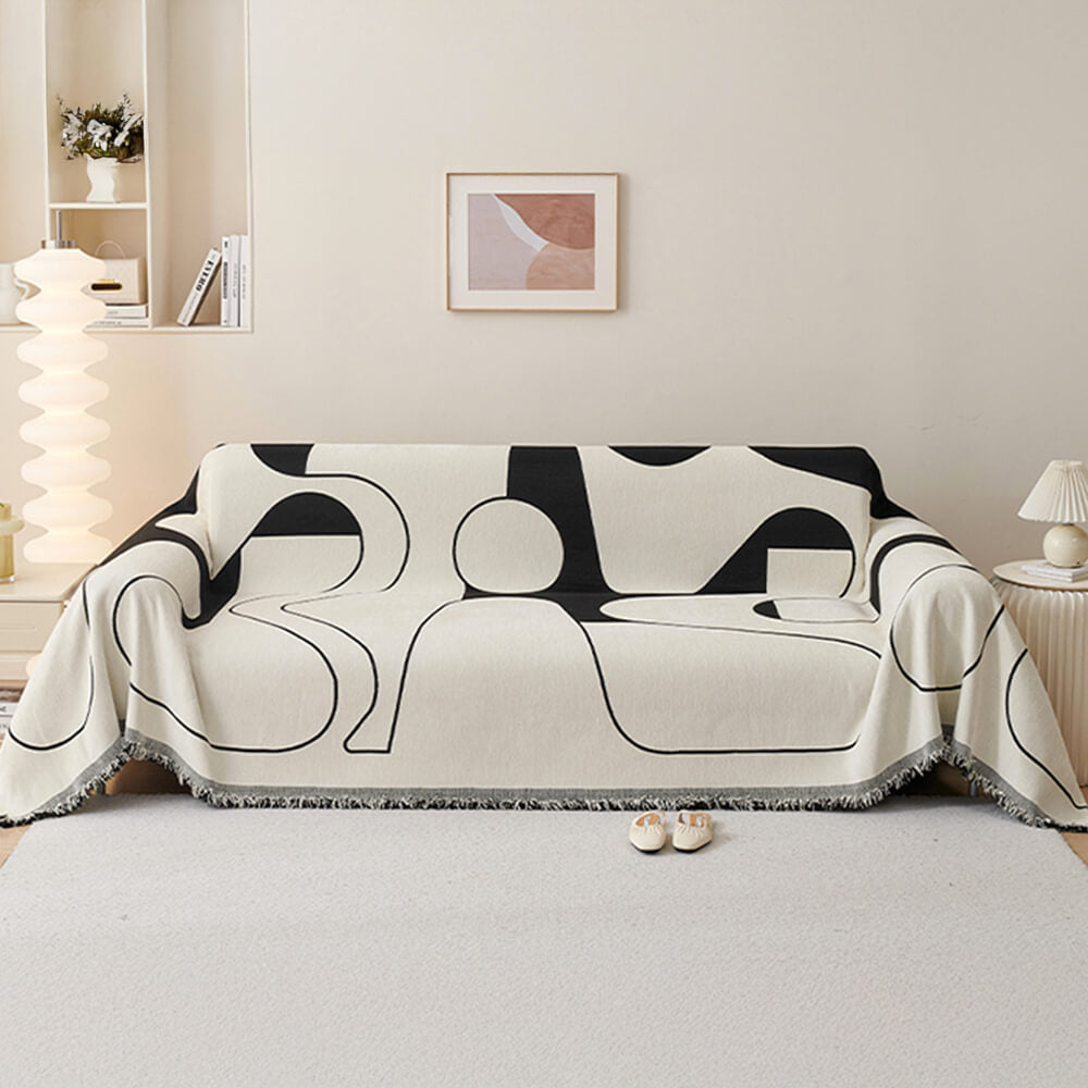 Copertura per divano in chenille doppio lato antiscivolo con frange geometriche