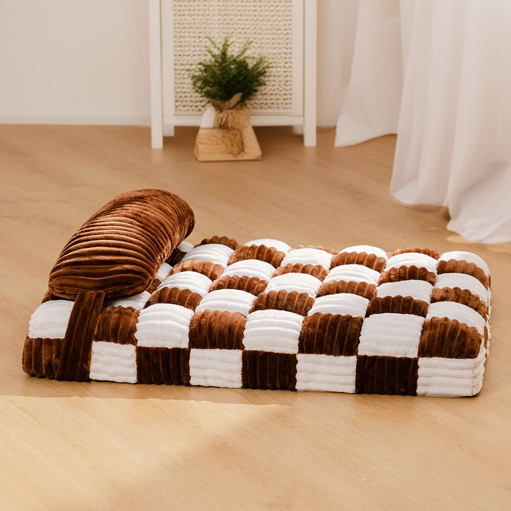 Letto per cani ortopedico con cuscino in peluche fatto a mano a forma di scacchiera