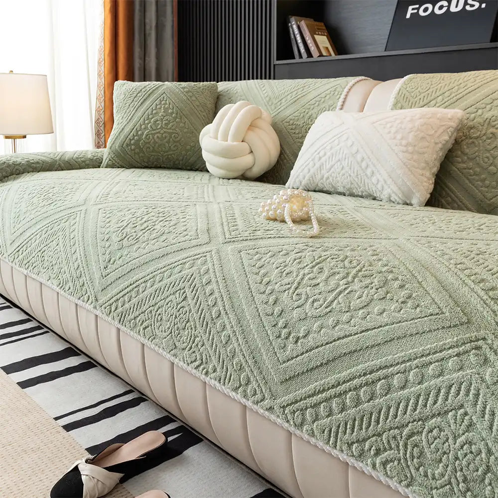 Copertura decorativa antiscivolo per divano, in peluche intagliato stile nordico, per tutte le stagioni