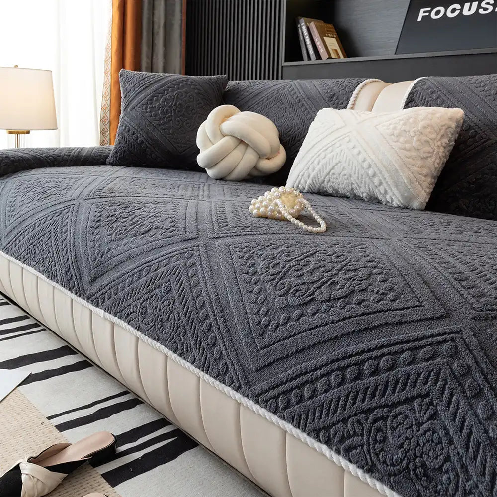 Copertura decorativa antiscivolo per divano, in peluche intagliato stile nordico, per tutte le stagioni