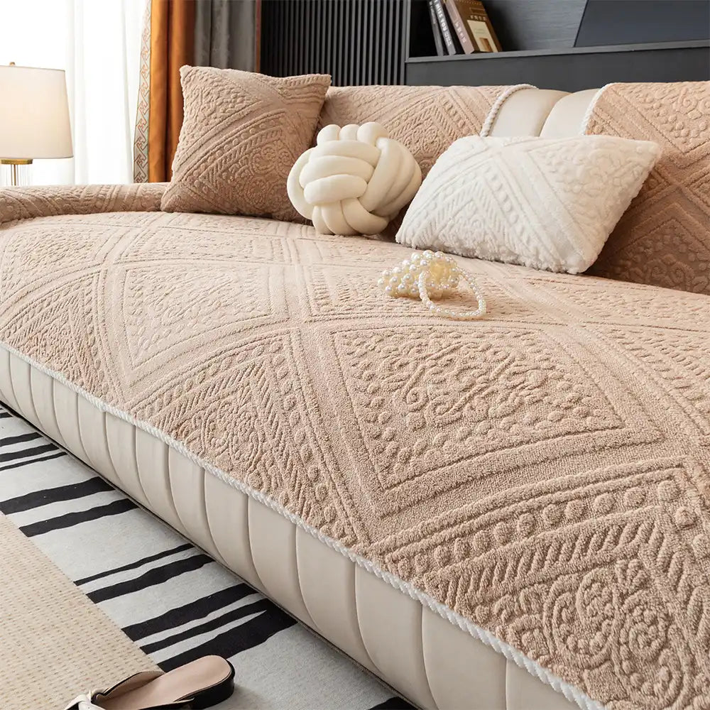 Copertura decorativa antiscivolo per divano, in peluche intagliato stile nordico, per tutte le stagioni
