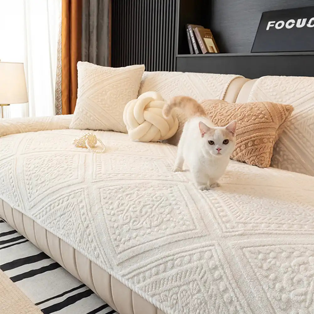 Copertura decorativa antiscivolo per divano, in peluche intagliato stile nordico, per tutte le stagioni