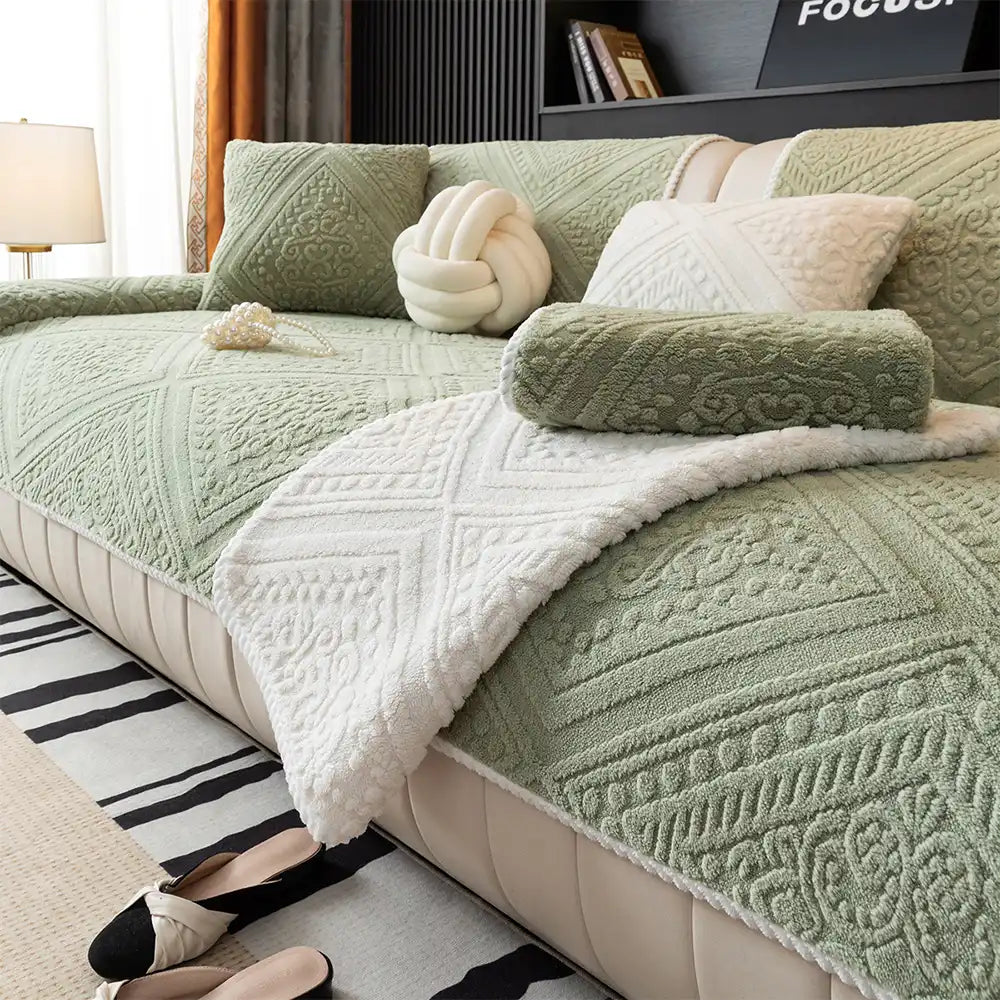 Copertura decorativa antiscivolo per divano, in peluche intagliato stile nordico, per tutte le stagioni