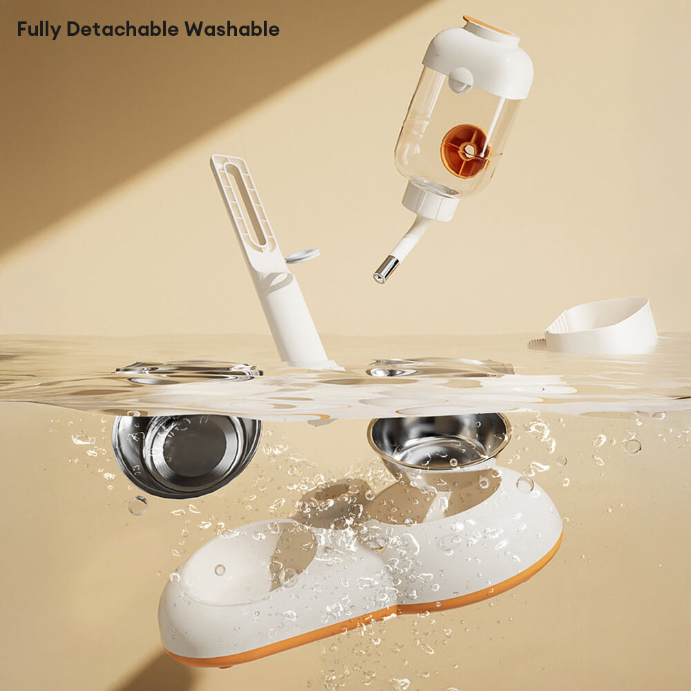 Stazione per ciotole di cibo per animali con dispenser automatico d'acqua