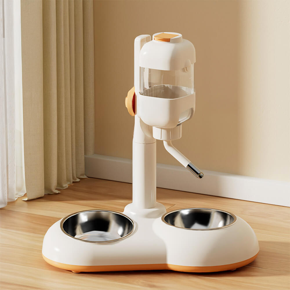 Stazione per ciotole di cibo per animali con dispenser automatico d'acqua