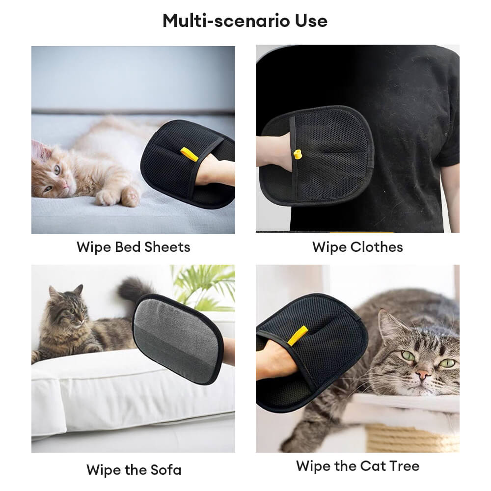Guanto per la rimozione dei peli di animali con setole elettrostatiche doppie.