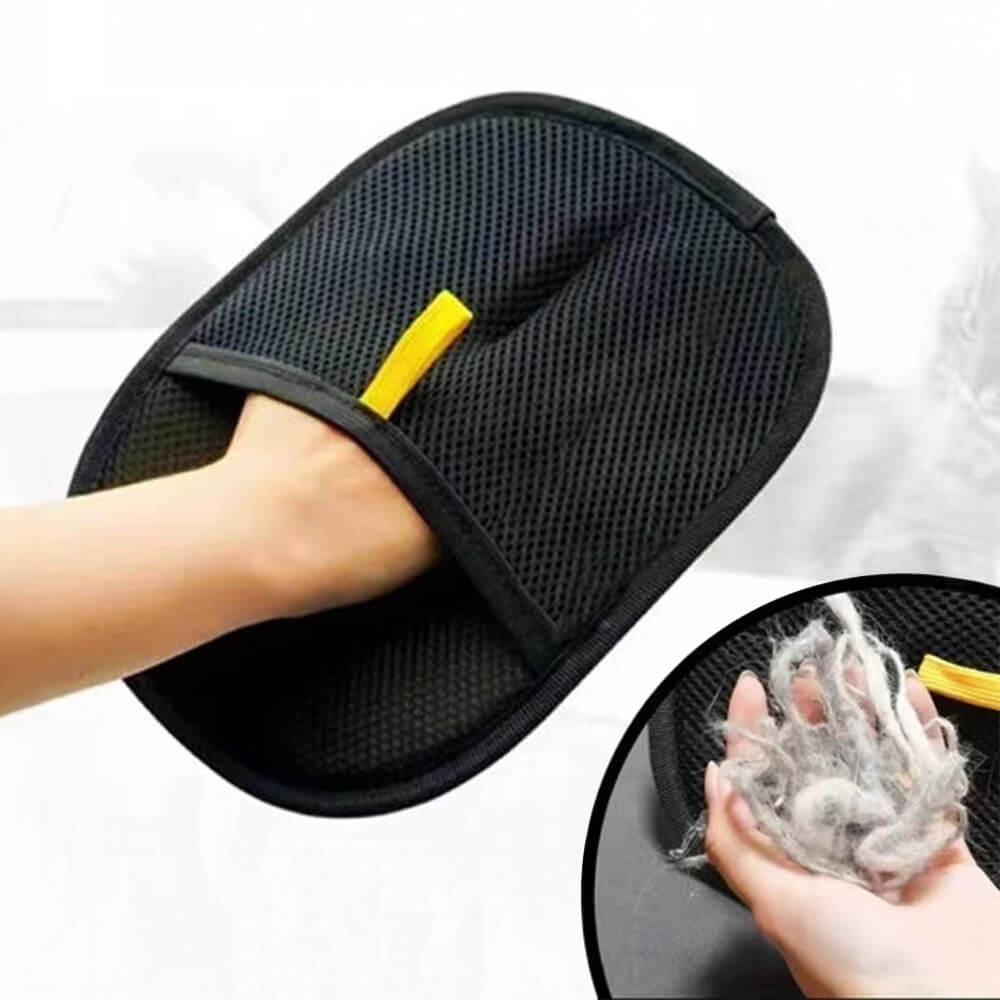 Guanto per la rimozione dei peli di animali con setole elettrostatiche doppie.