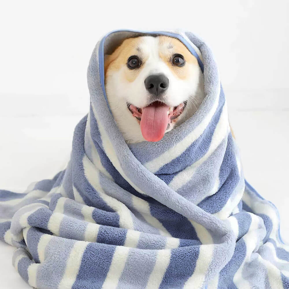 Asciugamano per cani e gatti a strisce, assorbente, ispessito e morbido.