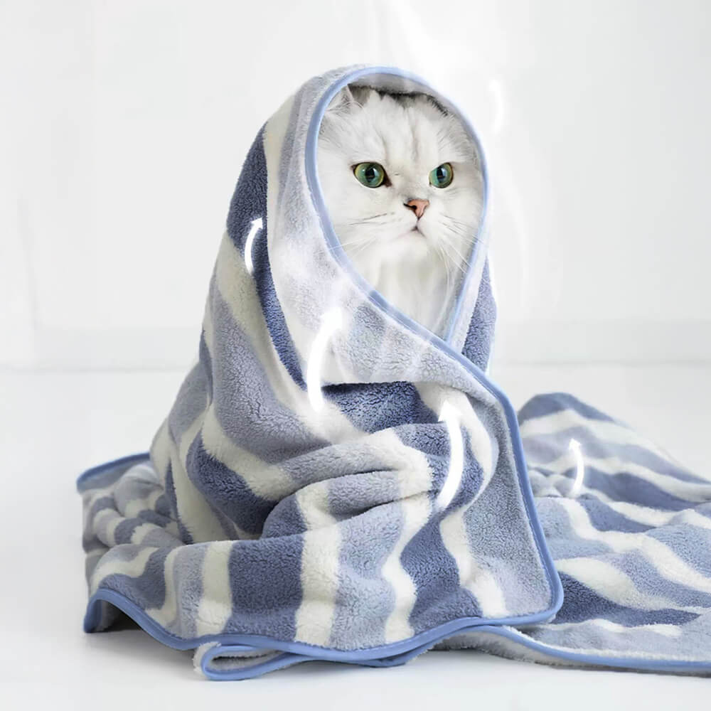 Asciugamano per cani e gatti a strisce, assorbente, ispessito e morbido.