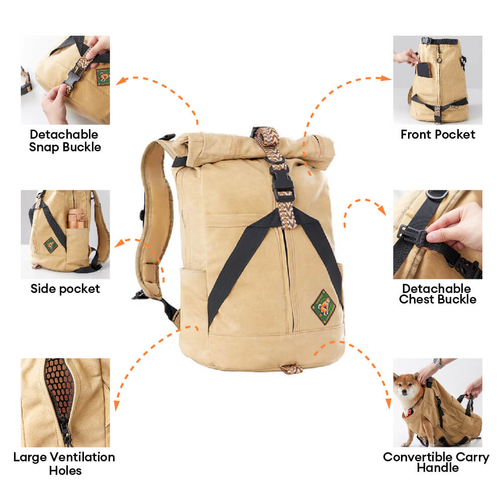 Zaino per cani da trekking all'aperto, ventilato e resistente