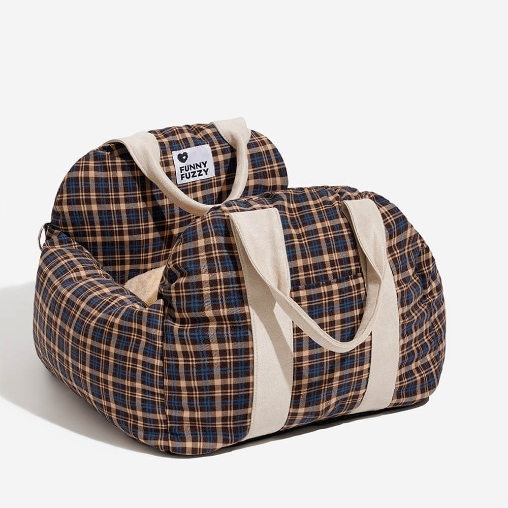 Letto per cani da viaggio in plaid vintage con sicurezza per auto