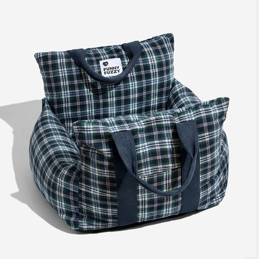 Letto per cani da viaggio in plaid vintage con sicurezza per auto
