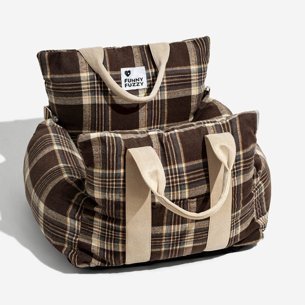 Letto per cani da viaggio in plaid vintage con sicurezza per auto