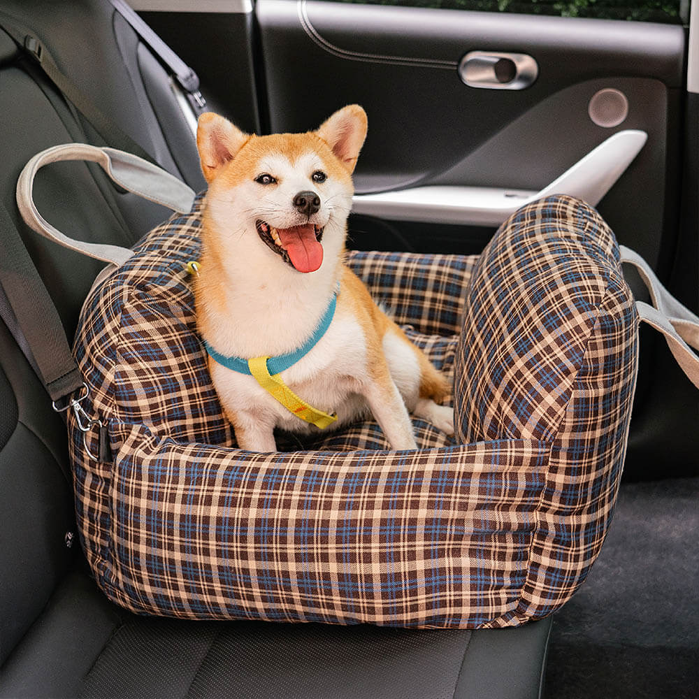 Letto per cani da viaggio in plaid vintage con sicurezza per auto