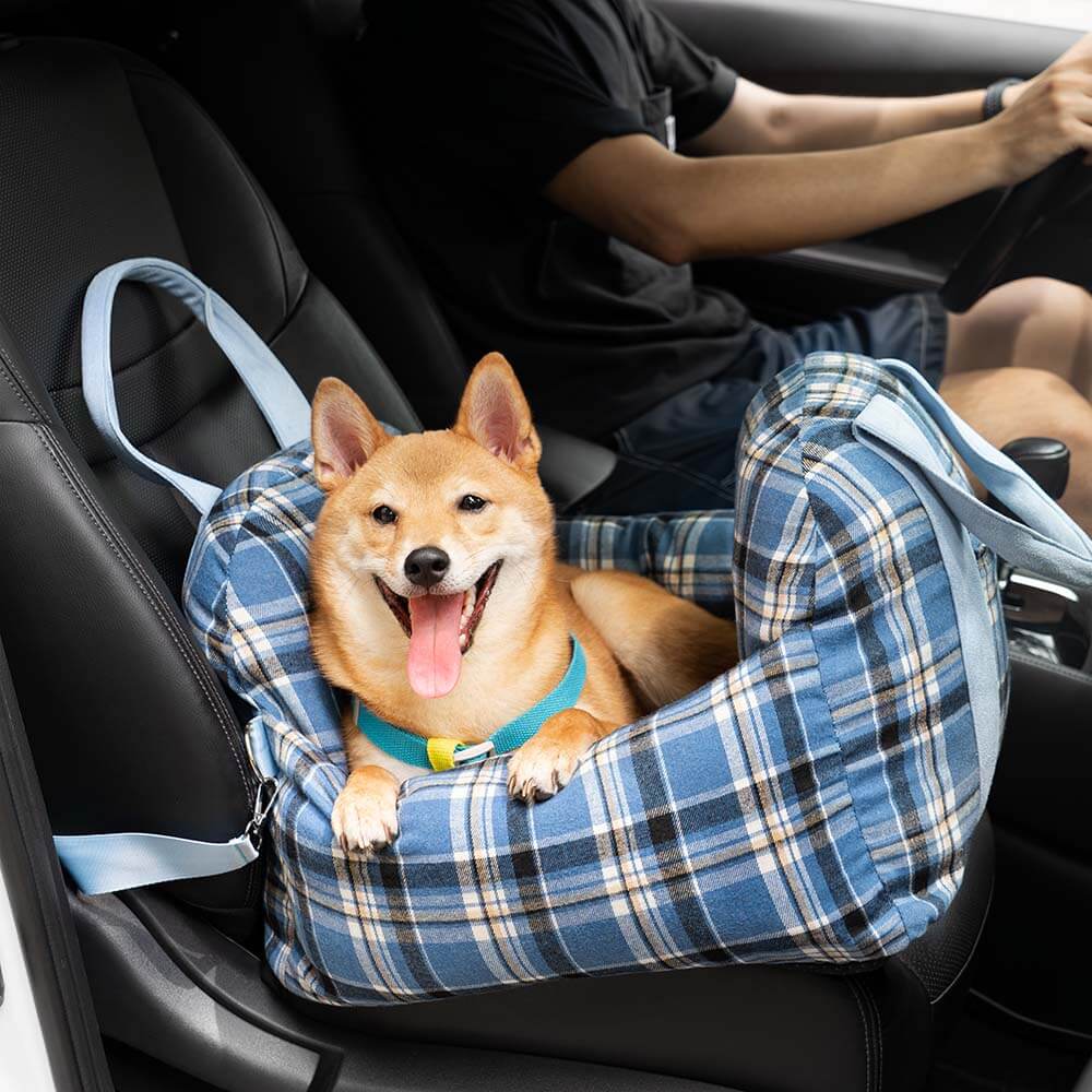Letto per cani da viaggio in plaid vintage con sicurezza per auto