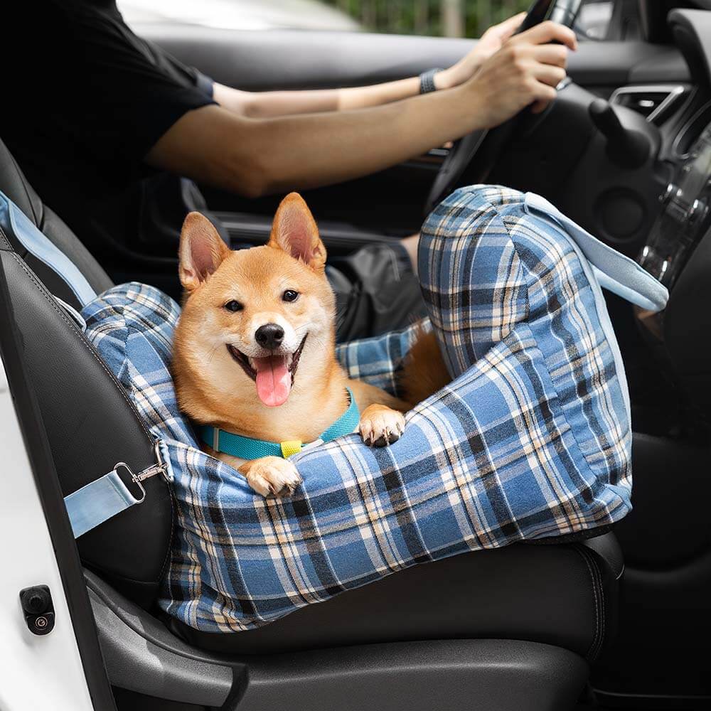 Letto per cani da viaggio in plaid vintage con sicurezza per auto