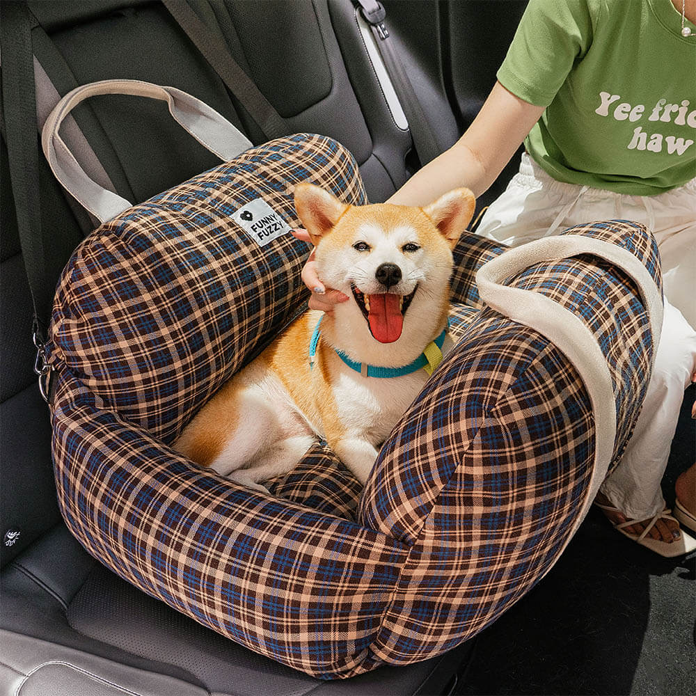 Letto per cani da viaggio in plaid vintage con sicurezza per auto