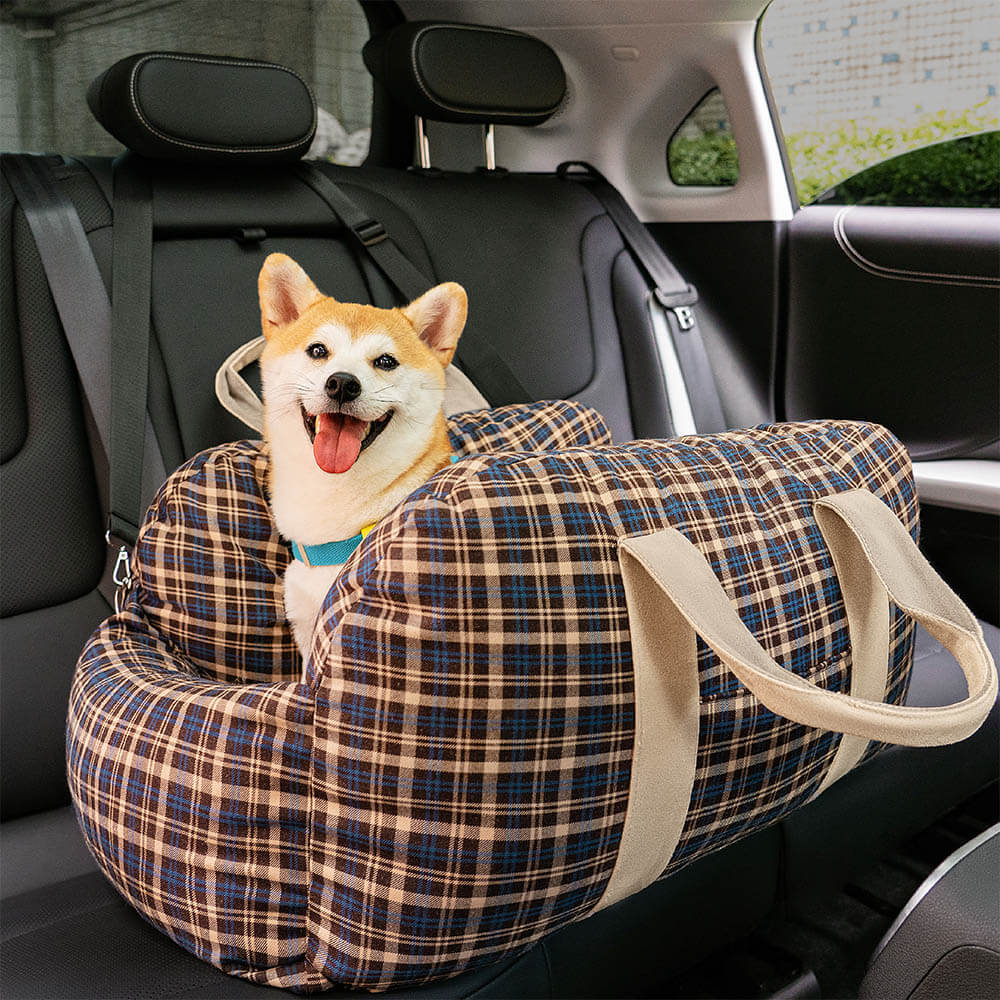 Letto per cani da viaggio in plaid vintage con sicurezza per auto