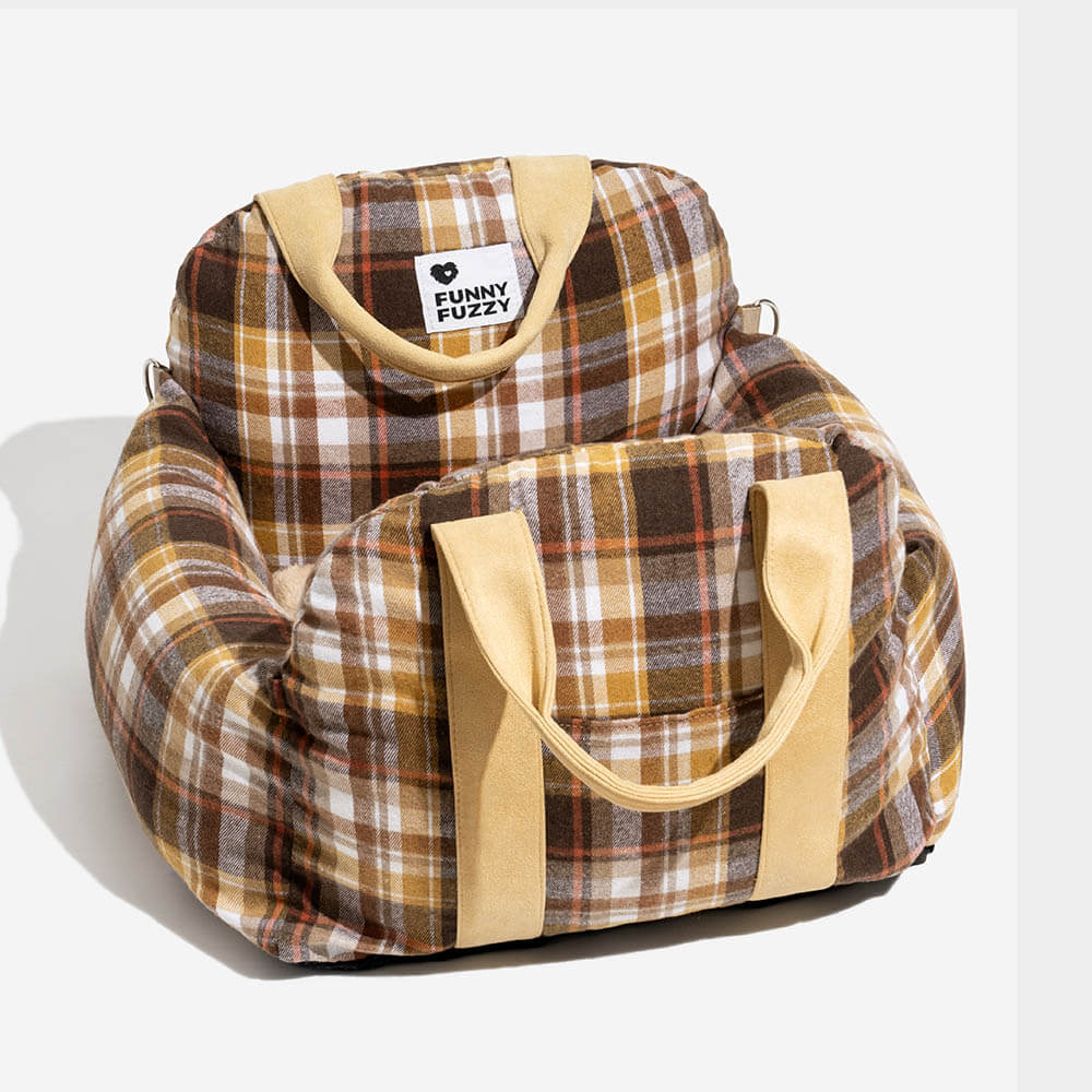 Letto per cani da viaggio in plaid vintage con sicurezza per auto