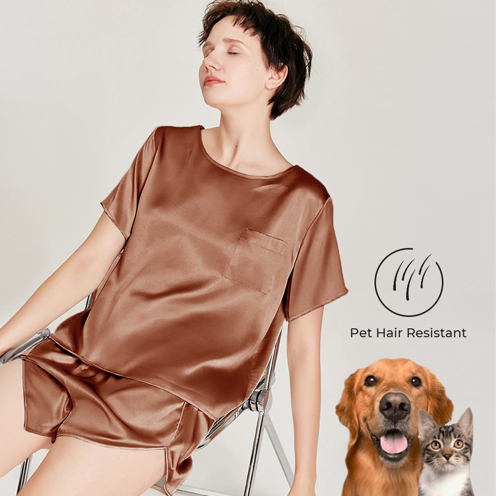Women Pet Hair Resistant Washable Ice Silk Pajamas Set