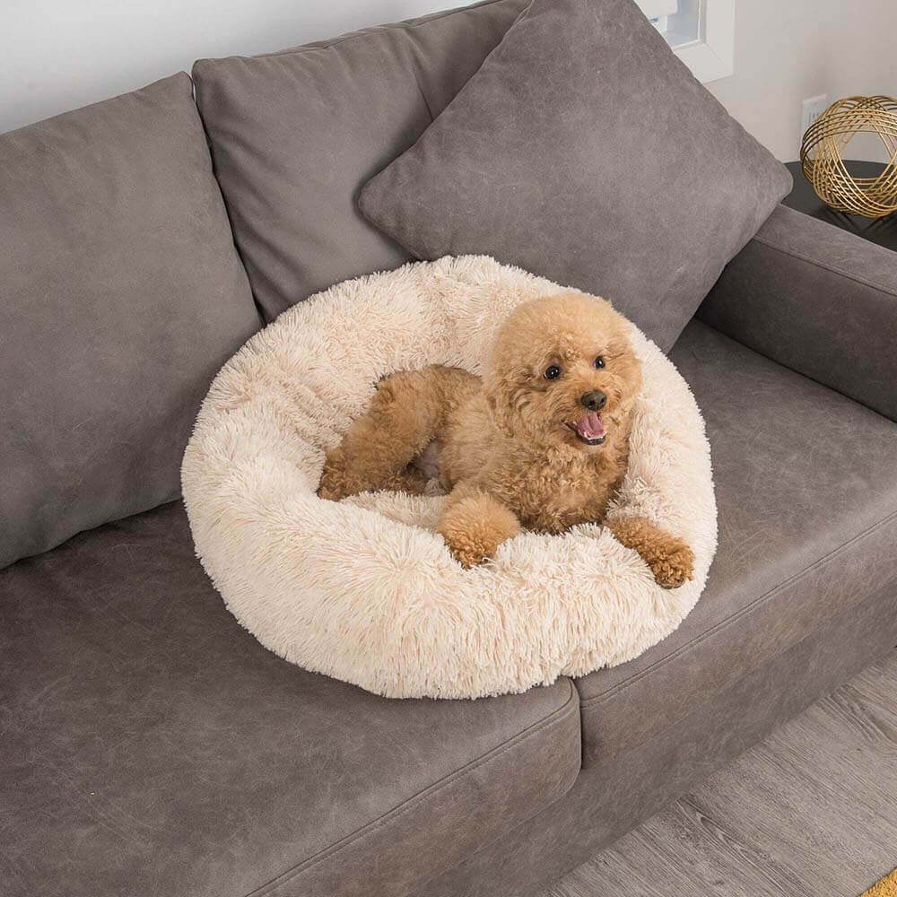 Letto per cani pelosi e morbidi a forma di ciambella
