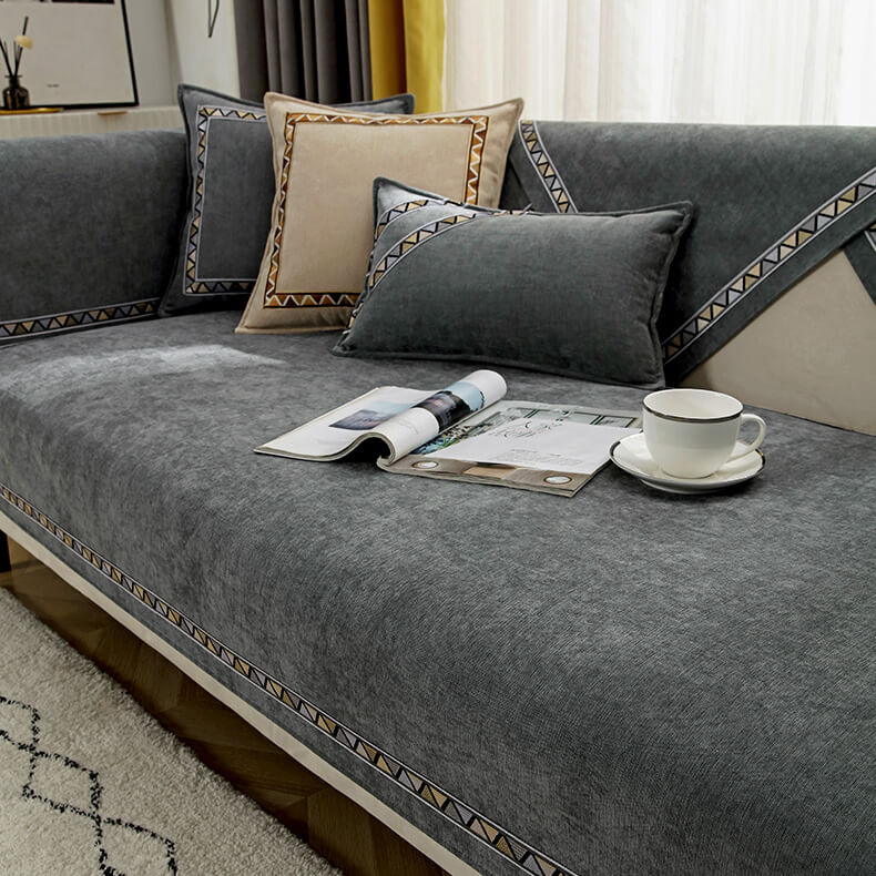 Copertura per divano in chenille solid color con decorazione geometrica antiscivolo e comfort