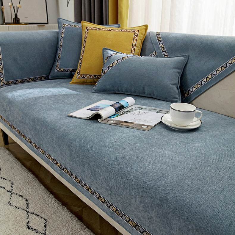 Copertura per divano in chenille solid color con decorazione geometrica antiscivolo e comfort