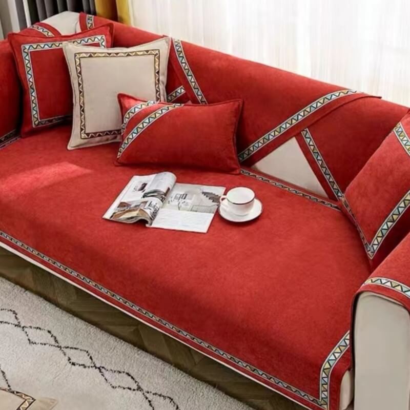 Copertura per divano in chenille solid color con decorazione geometrica antiscivolo e comfort