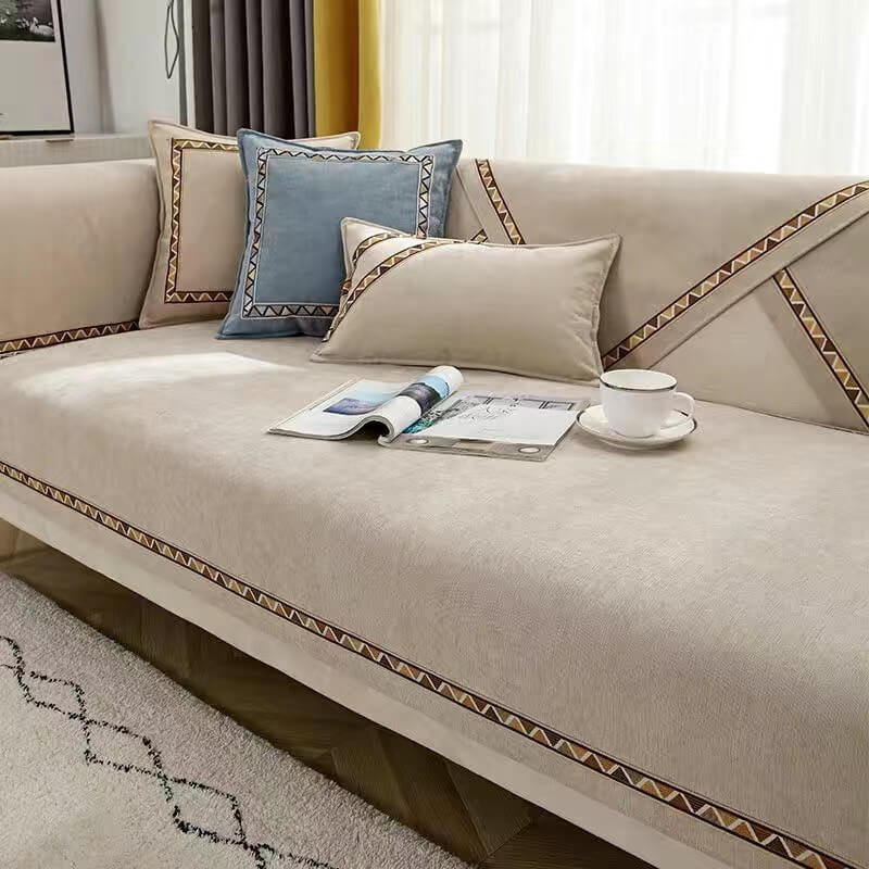 Copertura per divano in chenille solid color con decorazione geometrica antiscivolo e comfort