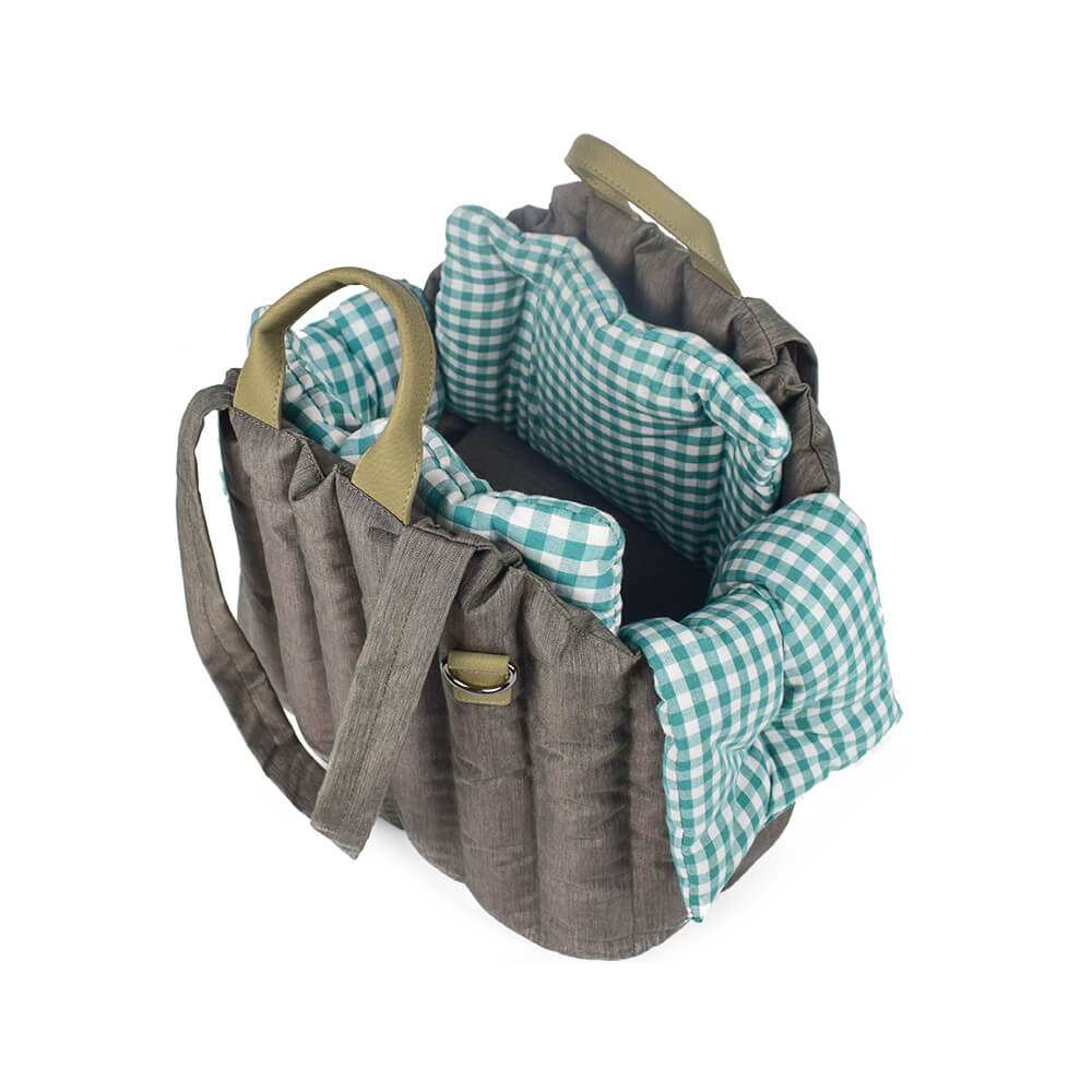 Borsa per il trasporto portatile in gingham, morbida e multiuso per cani e gatti