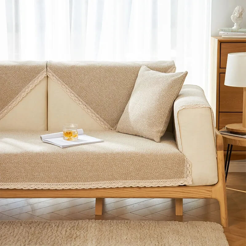 Copertura per divano in cotone e lino intrecciata a mano, antiscivolo, per tutte le stagioni