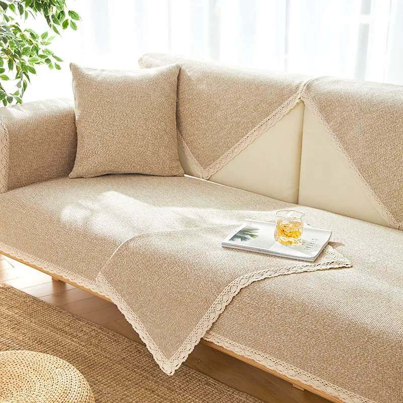 Copertura per divano in cotone e lino intrecciata a mano, antiscivolo, per tutte le stagioni