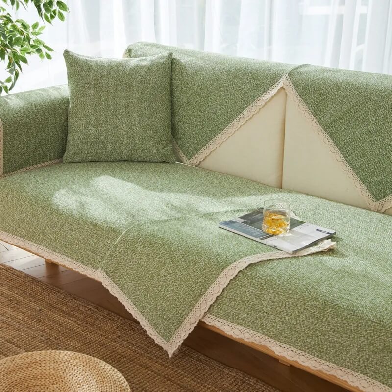 Copertura per divano in cotone e lino intrecciata a mano, antiscivolo, per tutte le stagioni
