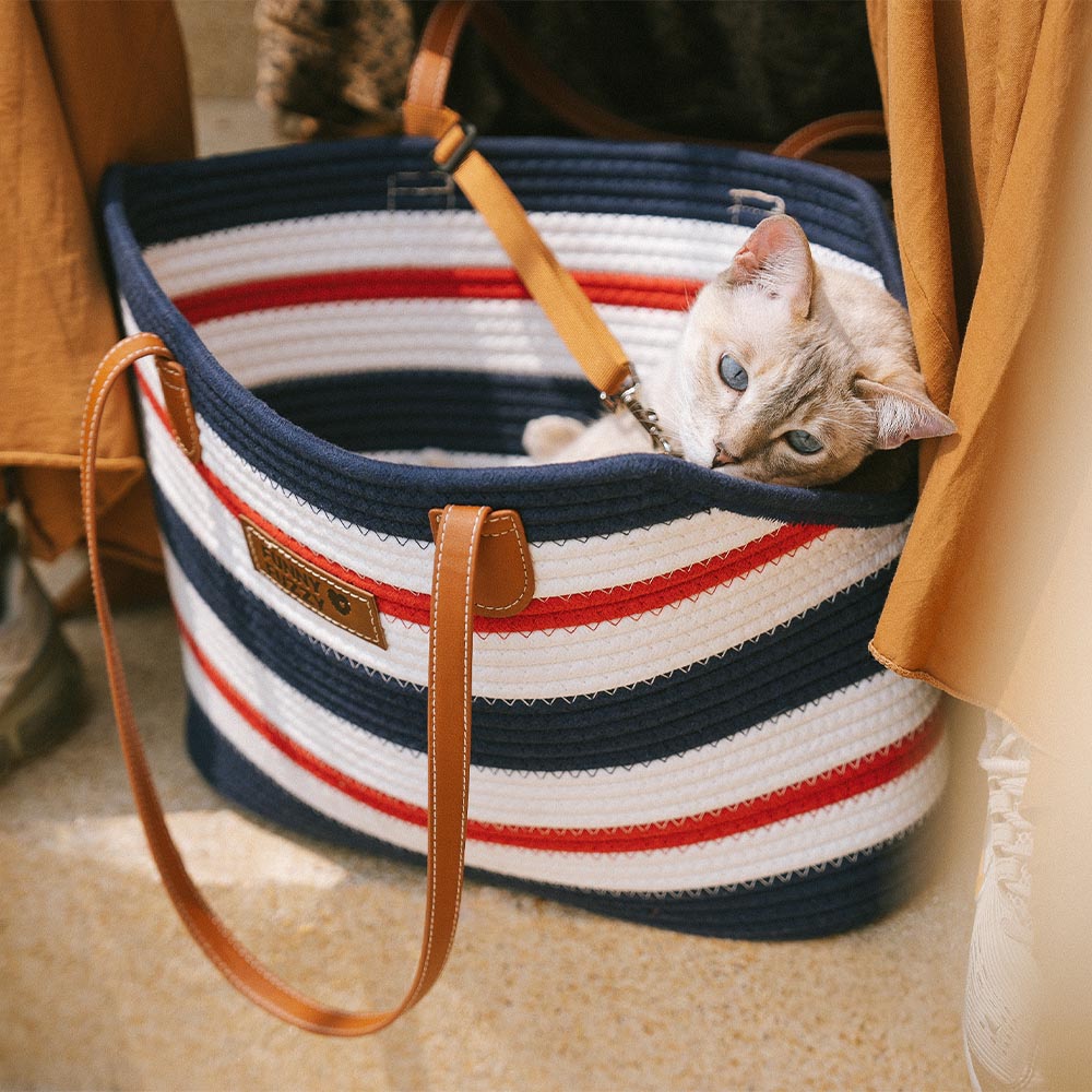 Borsa da spiaggia in cotone intrecciato leggera fatta a mano - Trasportino per animali domestici - Vacanze estive