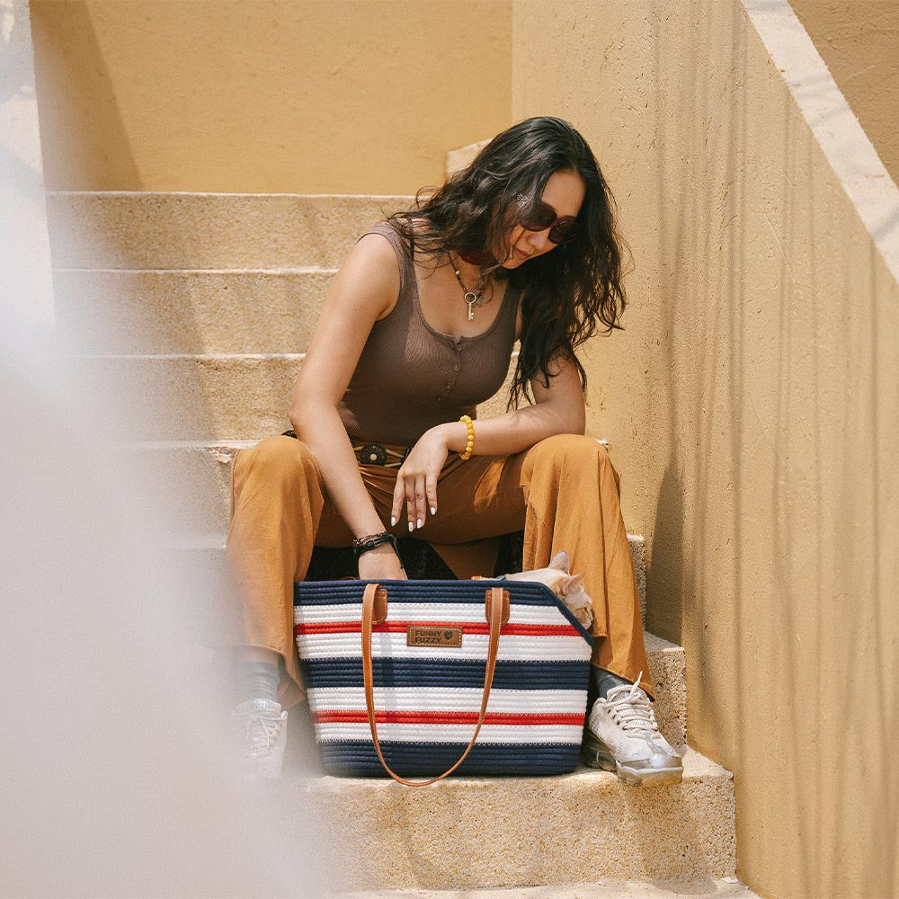Borsa da spiaggia in cotone intrecciato leggera fatta a mano - Trasportino per animali domestici - Vacanze estive