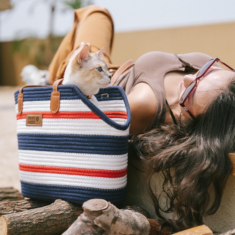 Borsa da spiaggia in cotone intrecciato leggera fatta a mano - Trasportino per animali domestici - Vacanze estive