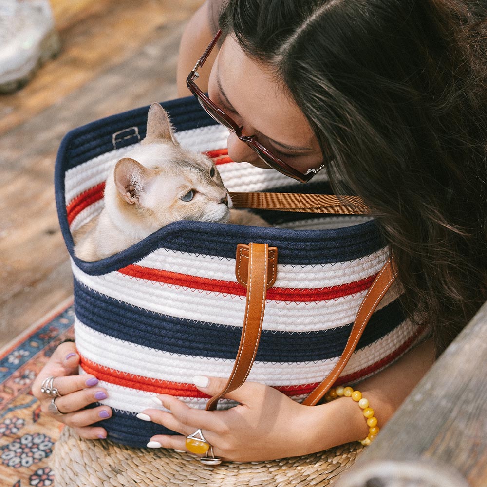 Borsa da spiaggia in cotone intrecciato leggera fatta a mano - Trasportino per animali domestici - Vacanze estive