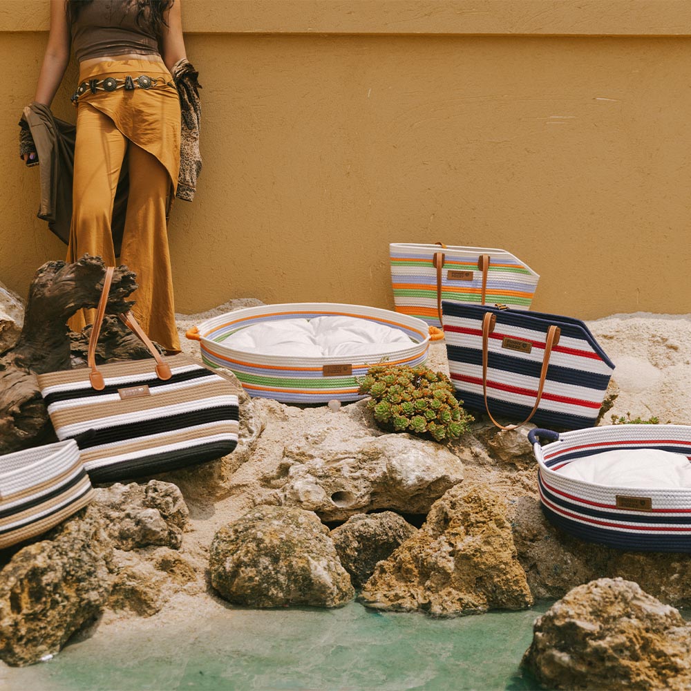 Borsa da spiaggia in cotone intrecciato leggera fatta a mano - Trasportino per animali domestici - Vacanze estive