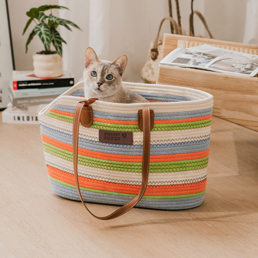Borsa da spiaggia in cotone intrecciato leggera fatta a mano - Trasportino per animali domestici - Vacanze estive
