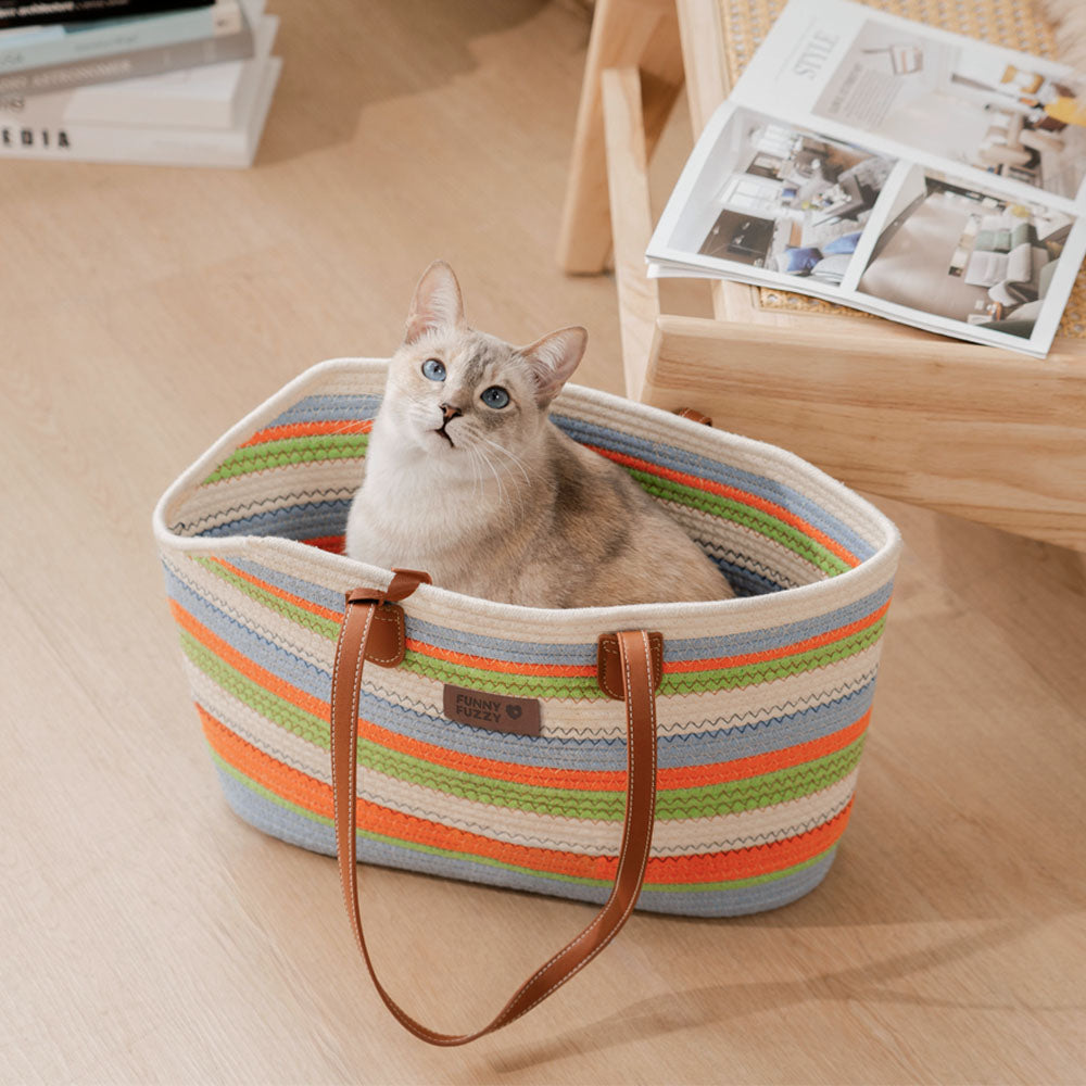 Borsa da spiaggia in cotone intrecciato leggera fatta a mano - Trasportino per animali domestici - Vacanze estive