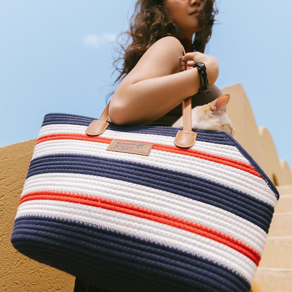 Borsa da spiaggia in cotone intrecciato leggera fatta a mano - Trasportino per animali domestici - Vacanze estive