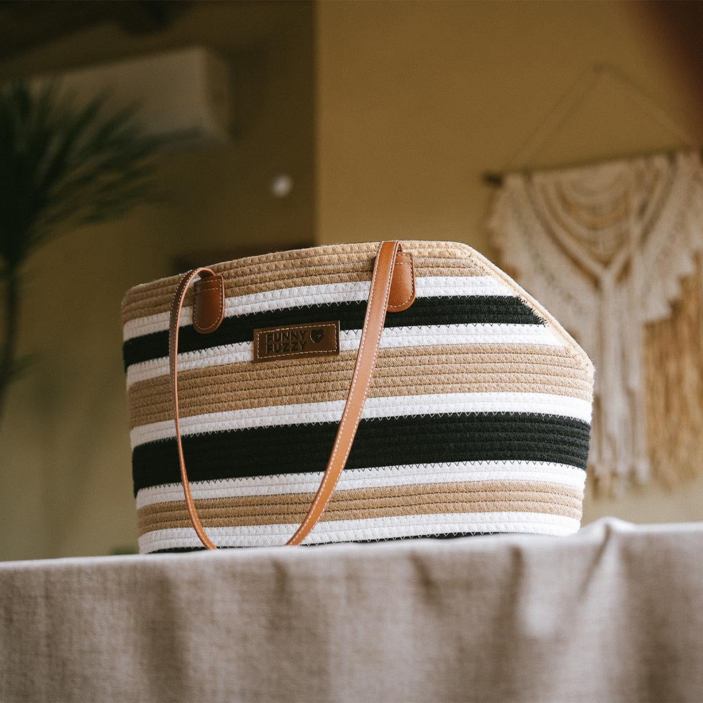 Borsa da spiaggia in cotone intrecciato leggera fatta a mano - Trasportino per animali domestici - Vacanze estive