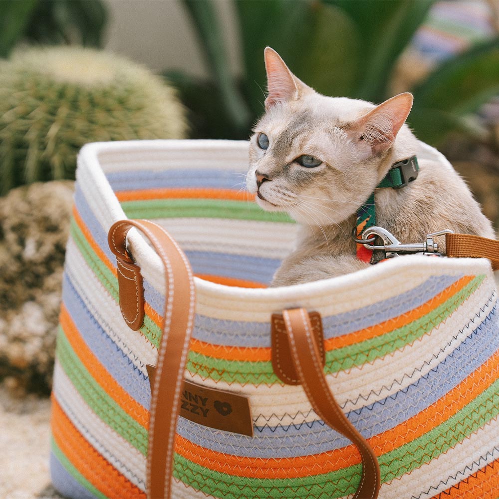 Borsa da spiaggia in cotone intrecciato leggera fatta a mano - Trasportino per animali domestici - Vacanze estive