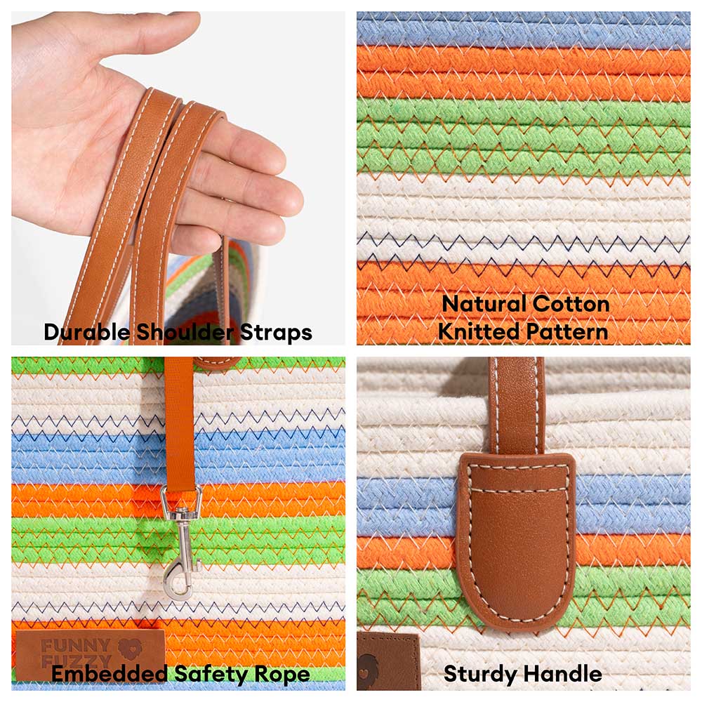 Borsa da spiaggia in cotone intrecciato leggera fatta a mano - Trasportino per animali domestici - Vacanze estive