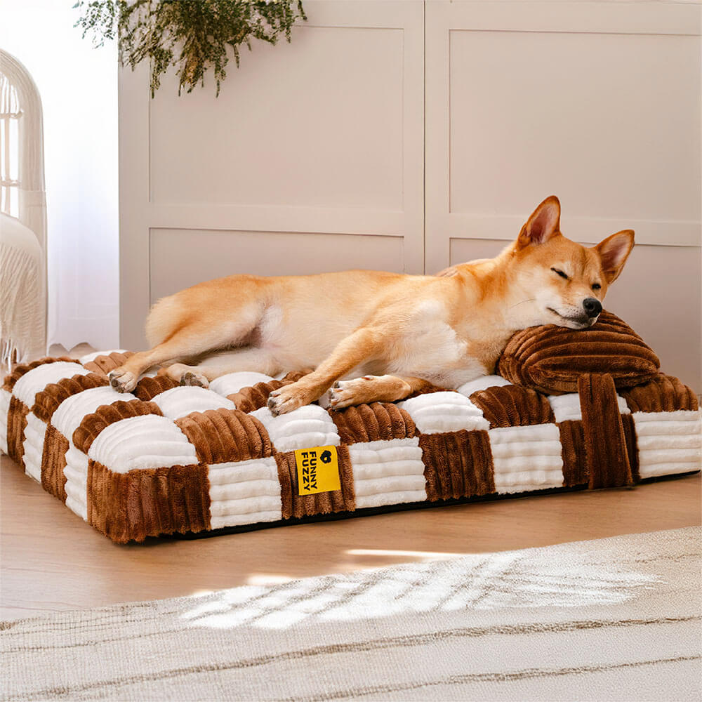 Letto per cani ortopedico con cuscino in peluche fatto a mano a forma di scacchiera