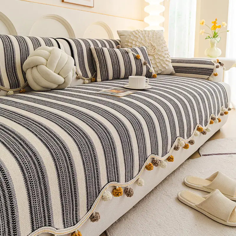 Copertura protettiva per divano in chenille a contrasto irregolare, colorata, amica della pelle e antiscivolo.