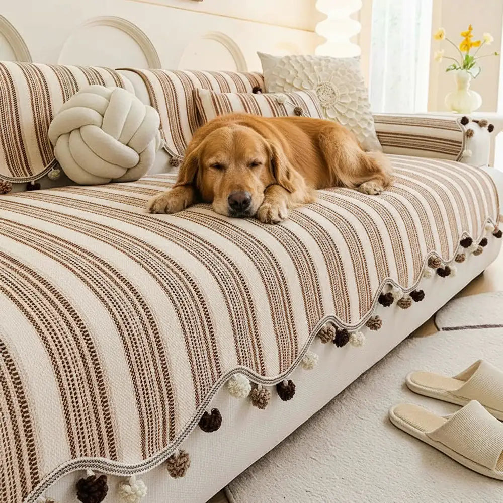 Copertura protettiva per divano in chenille a contrasto irregolare, colorata, amica della pelle e antiscivolo.